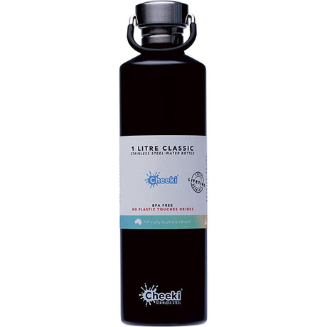Cheeki Stainless Steel Bottle Black 1L - Dr Earth - Water Bottles