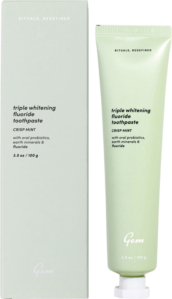 Gem Toothpaste Triple Whitening Fluoride Crisp Mint 100g Dr Earth