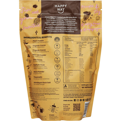 Happy Way Ashy Bines Vegan Protein Powder Choc Caramel 500g - Dr Earth - Nutrition