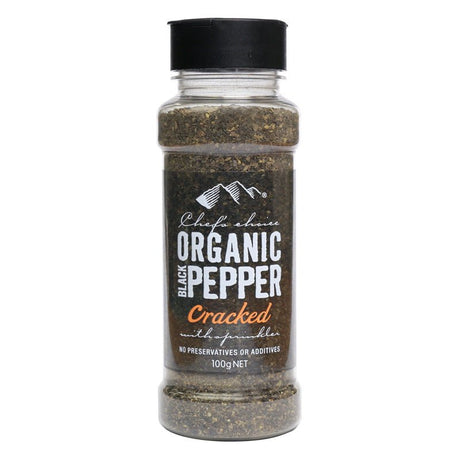 Chef's Choice Organic Black Pepper Cracked Pepper Cracked 100g - Dr Earth - Pantry, Herbs Spices & Seasonings