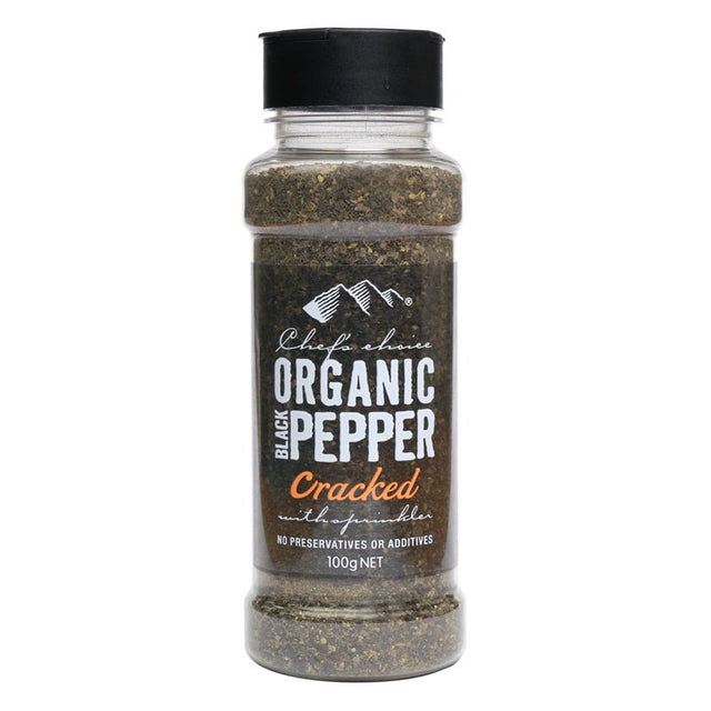 Chef's Choice Organic Black Pepper Cracked Pepper Cracked 100g - Dr Earth - Pantry, Herbs Spices & Seasonings