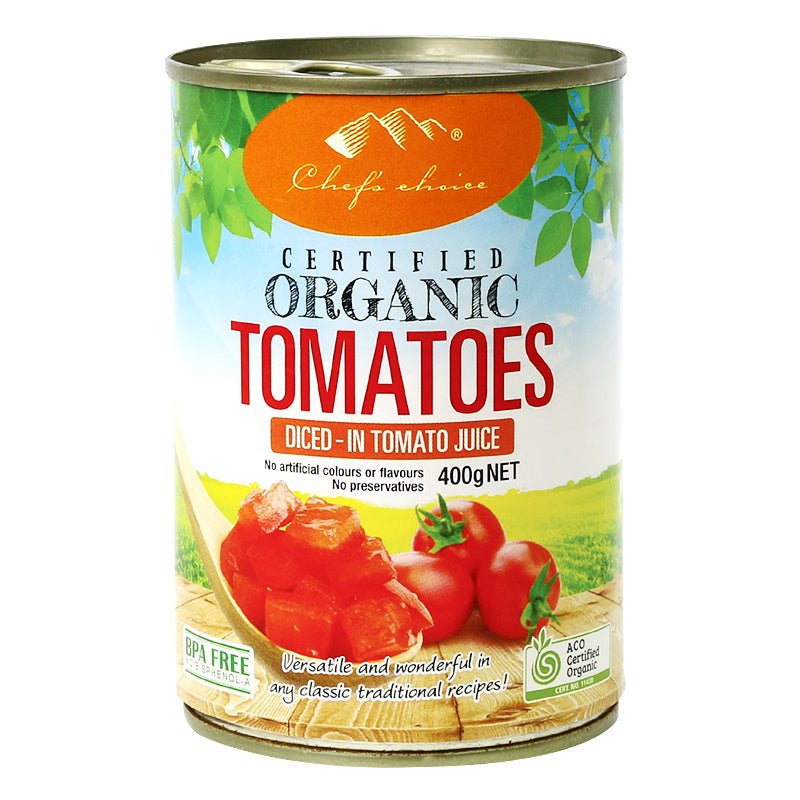 Chef's Choice Organic Chopped Tomatoes 400g CAN - Dr Earth - Pantry, Canned Foods