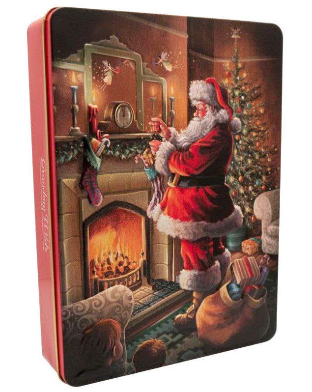 GRANDMA WILD EMBOSSED BY THE FIRE SANTA TIN - ASSORTED BISCUITS - Dr Earth - Festive Gifts, Confectionary, Snacks, Jenbray Foods