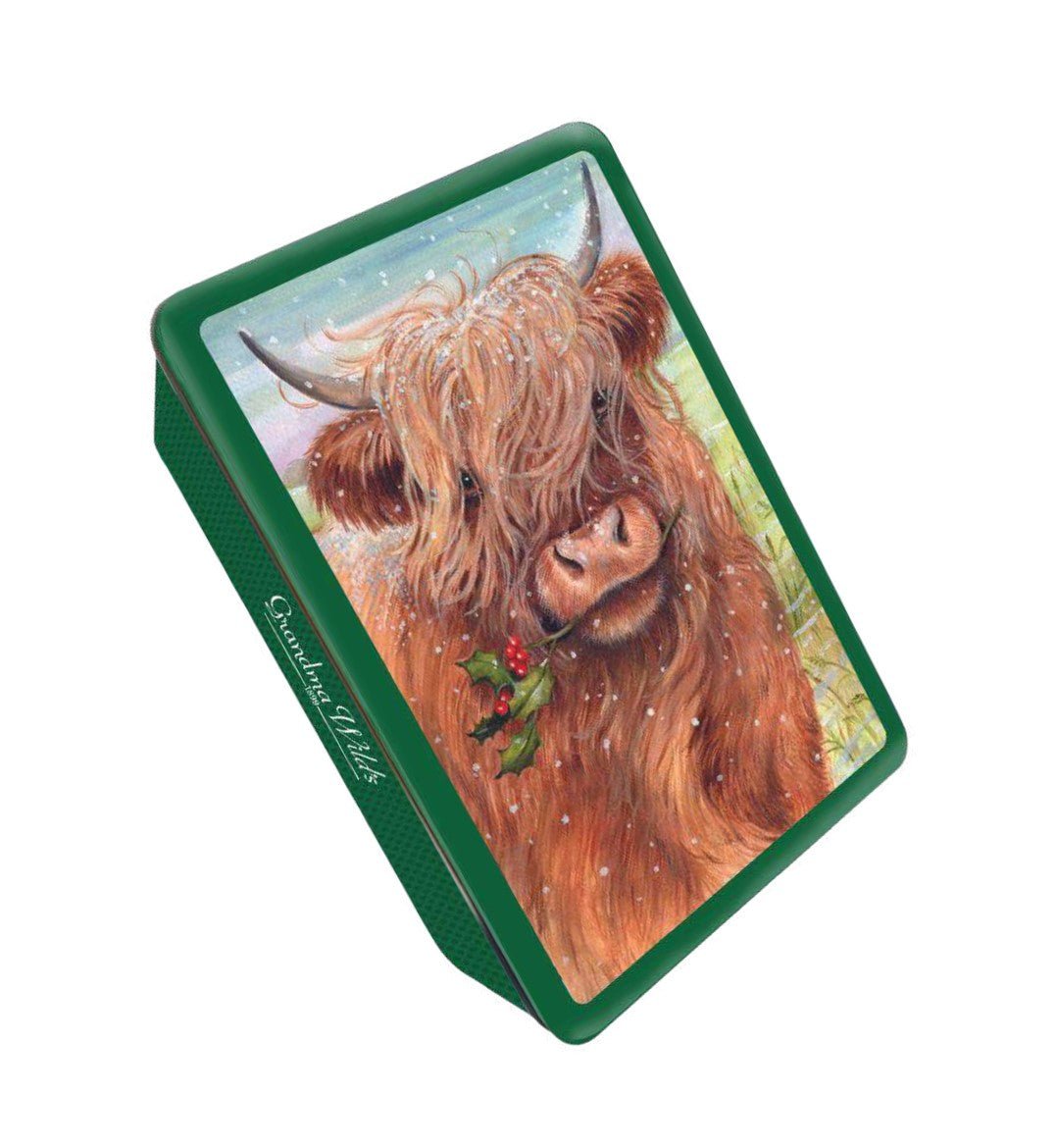 GRANDMA WILD EMBOSSED HIGHLAND COW TIN - ASSORTED BISCUITS - Dr Earth - Festive Gifts, Confectionary, Snacks, Jenbray Foods