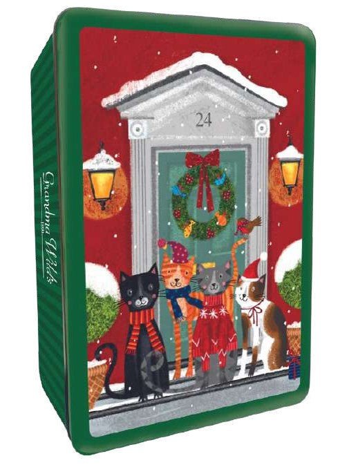 GRANDMA WILD SNOWY CATS ON A DOORSTEP TIN - ASSORTED BISCUITS - Dr Earth - Festive Gifts, Confectionary, Snacks, Jenbray Foods