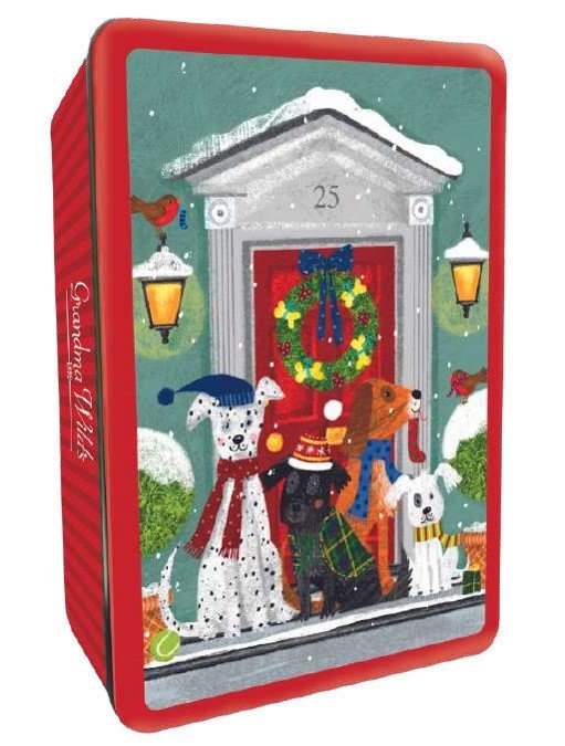 GRANDMA WILD SNOWY DOGS ON A DOORSTEP TIN - ASSORTED BISCUITS - Dr Earth - Festive Gifts, Confectionary, Snacks, Jenbray Foods