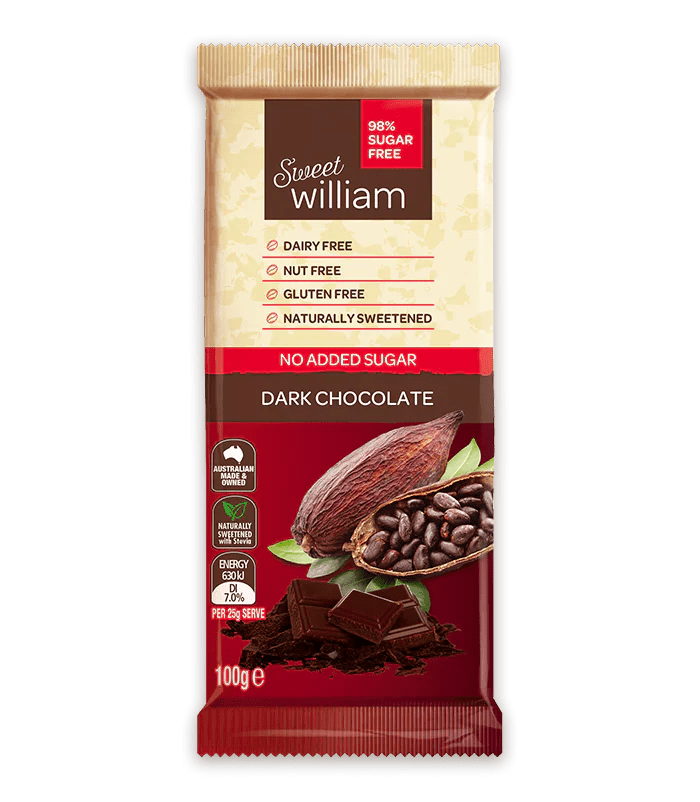 SWEET WILLIAM CHOCOCLATE BAR NAS 100G DARK - Dr Earth - Chocolate & Carob, Black Friday Sales, Clearance