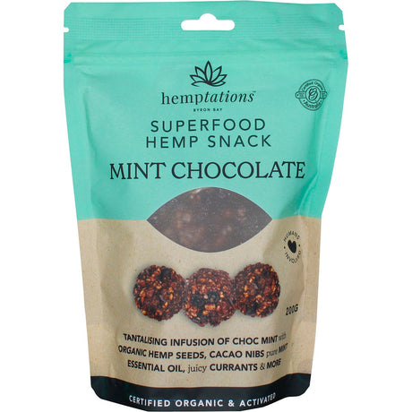 2die4 Live Foods Hemptations Superfood Hemp Snack Mint Chocolate 200g - Dr Earth - Bites & Clusters