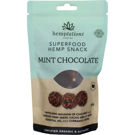 2die4 Live Foods Hemptations Superfood Hemp Snack Mint Chocolate 80g - Dr Earth - Bites & Clusters