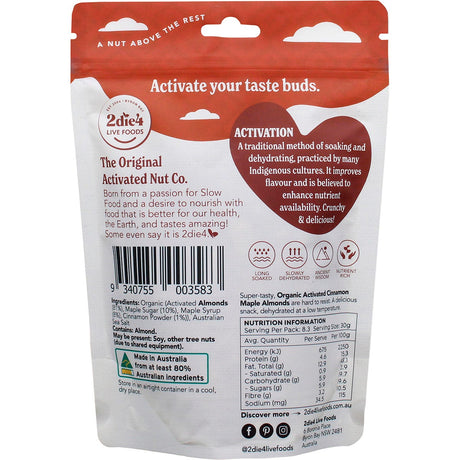 2die4 Live Foods Organic Activated Almonds Cinnamon Maple 250g - Dr Earth - Dried Fruits Nuts & Seeds