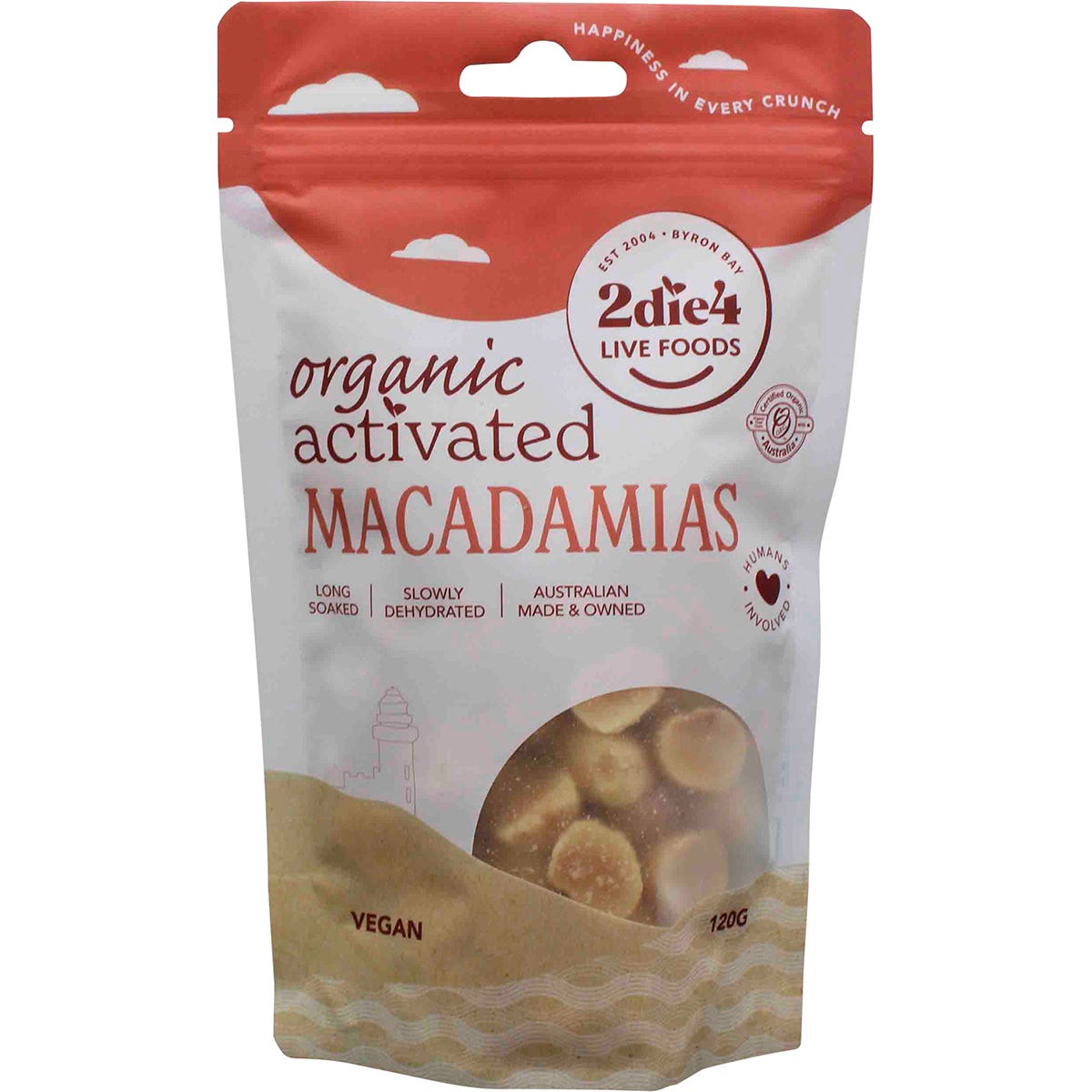 2die4 Live Foods Organic Activated Macadamias 120g - Dr Earth - Dried Fruits Nuts & Seeds