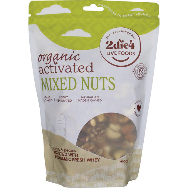2die4 Live Foods Organic Activated Mixed Nuts Activated with Fresh Whey 600g - Dr Earth - Dried Fruits Nuts & Seeds