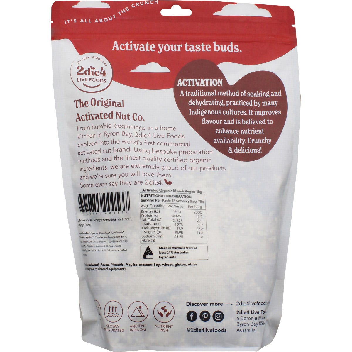 2die4 Live Foods Organic Activated Muesli 1kg - Dr Earth - Breakfast
