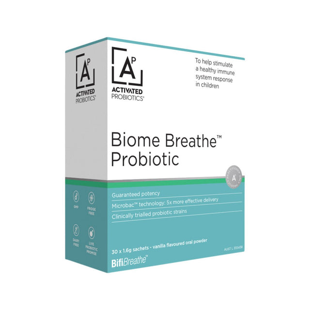 ACTIVATED PROBIOTICS Biome Breathe Probiotic Vanilla Sachets 1.6g x 30 Pack - Dr Earth - Practitioner Supplements, Activated Probiotics