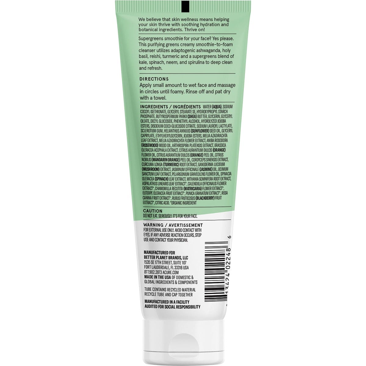 ACURE Ultra Hydrating Green Juice Cleanser 118ml - Dr Earth - Skincare