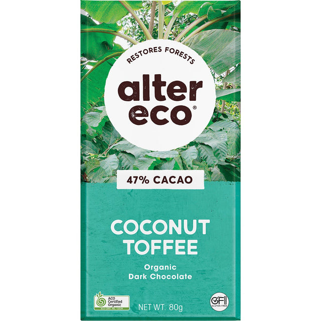 Alter Eco Chocolate Organic Dark Coconut Toffee 80g - Dr Earth - Chocolate & Carob