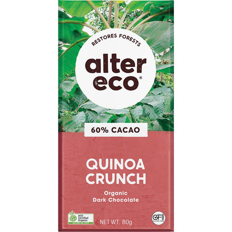 Alter Eco Chocolate Organic Dark Quinoa Crunch 80g - Dr Earth - Chocolate & Carob
