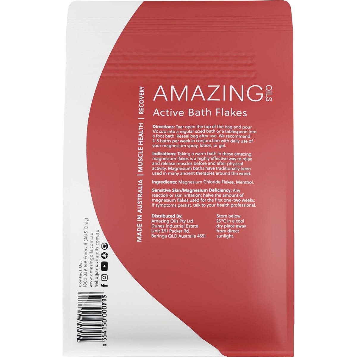 Amazing Oils Magnesium Active Bath Flakes Mag Chloride & Menthol 800g - Dr Earth - Bath & Body, Magnesium & Salts, Joint & Muscle Health