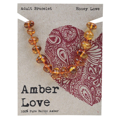 Amber Love Adult's Bracelet 100% Baltic Amber Honey 20cm - Dr Earth - Sleep & Relax