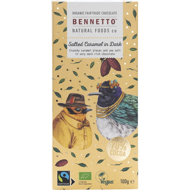 Bennetto Organic Dark Chocolate Salted Caramel In Dark 100g - Dr Earth - Chocolate & Carob