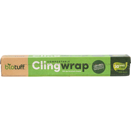 Biotuff Compostable Cling Wrap 100 x 30cm Sheets 30m - Dr Earth - Food Wraps & Covers