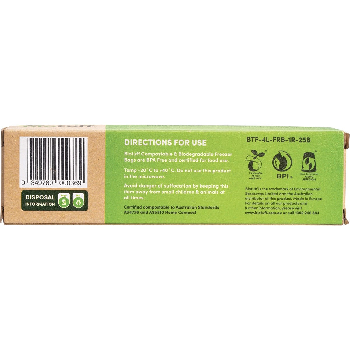Biotuff Compostable Freezer Bags Medium Bags 4L 25pk - Dr Earth - Food Storage