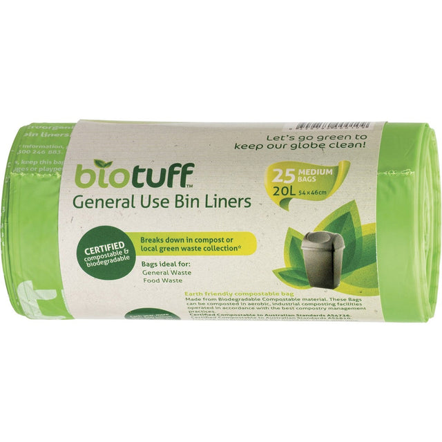 Biotuff General Use Bin Liners Medium Bags 20L 25pk - Dr Earth - Cleaning