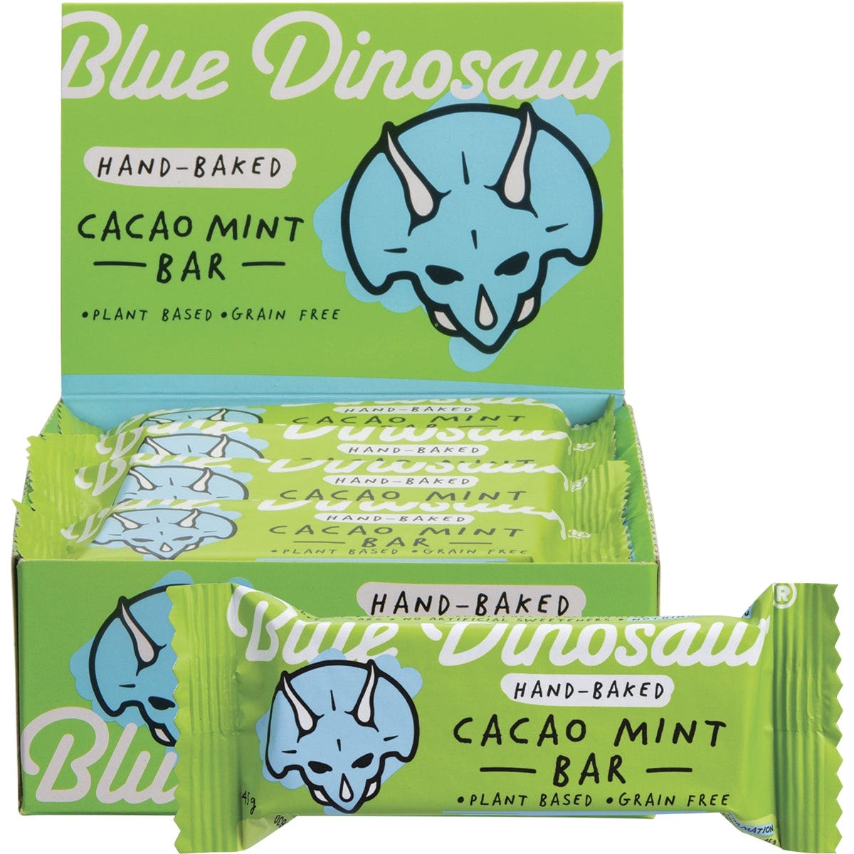 Blue Dinosaur Hand-Baked Bar Cacao Mint 45g - Dr Earth - Snack Bars