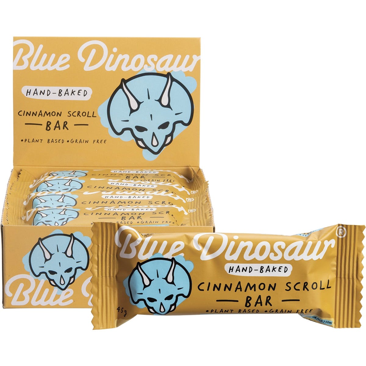 Blue Dinosaur Hand-Baked Bar Cinnamon Scroll 45g - Dr Earth - Snack Bars