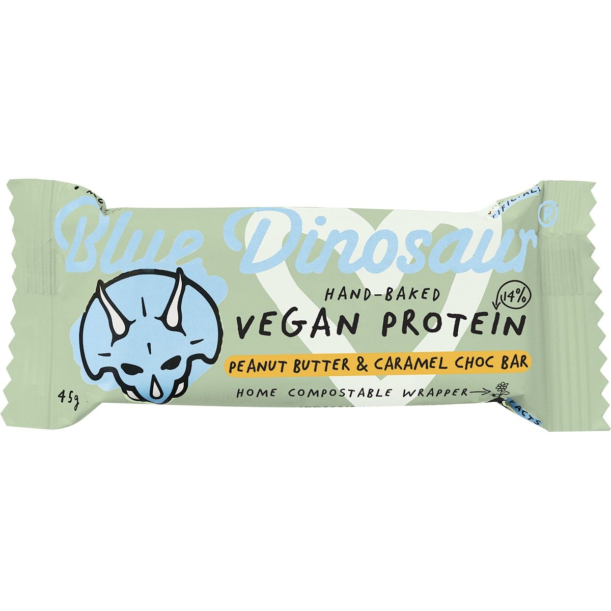 Blue Dinosaur Hand-Baked Vegan Protein Bar PB & Caramel Choc 45g - Dr Earth - Snack Bars, Nutrition