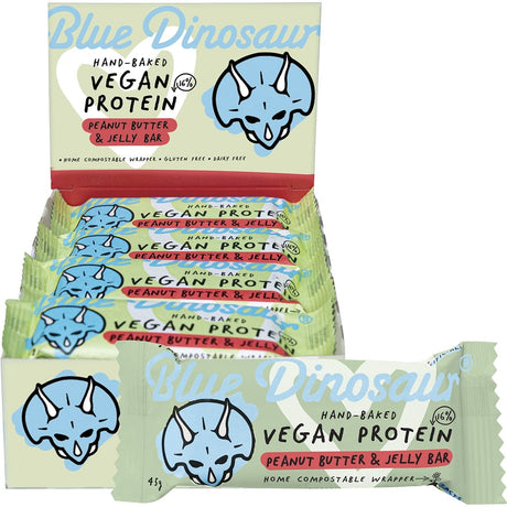 Blue Dinosaur Hand-Baked Vegan Protein Bar Peanut Butter & Jelly 45g - Dr Earth - Snack Bars, Nutrition