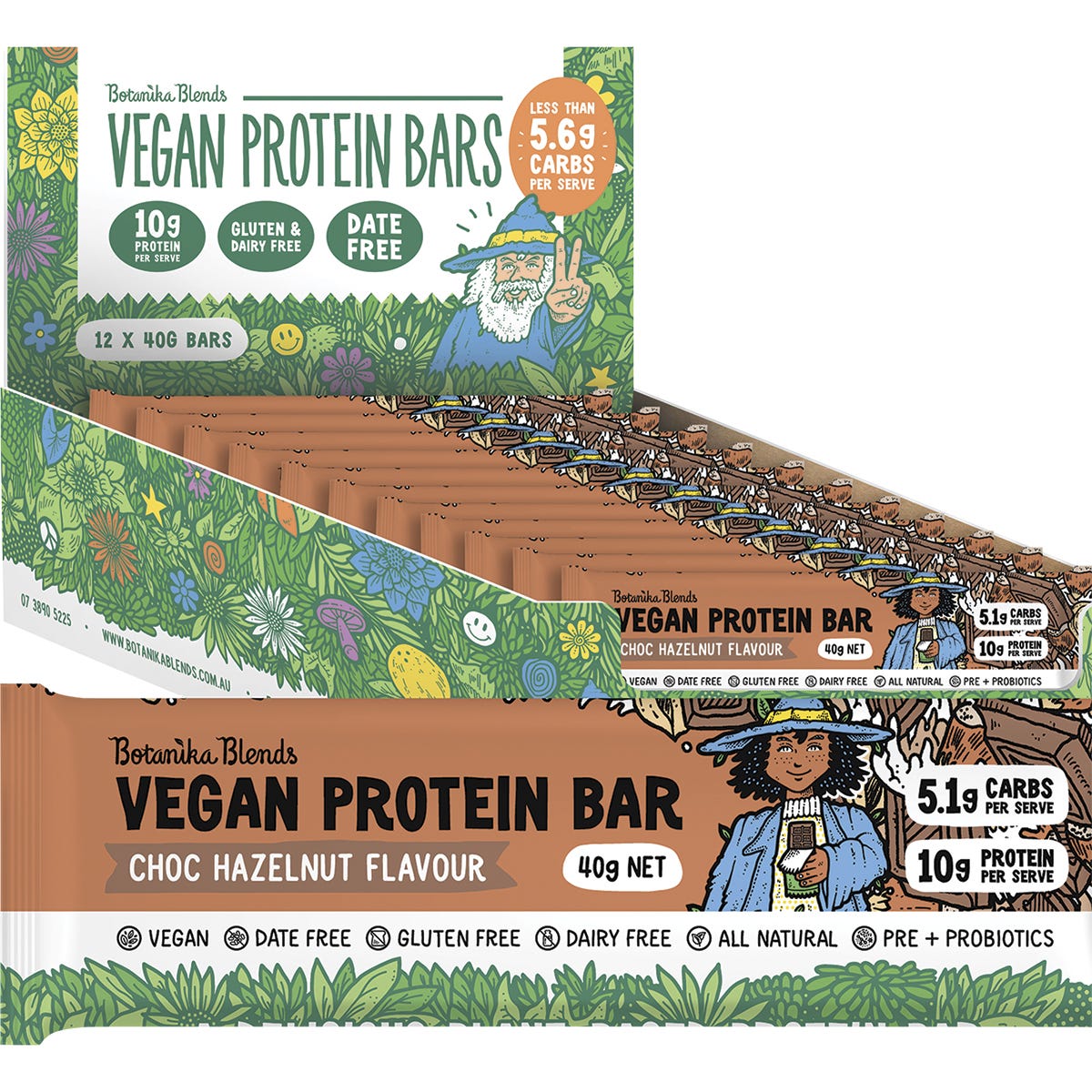 Botanika Blends Vegan Protein Bars Choc Hazelnut 40g - Dr Earth - Snack Bars, Nutrition