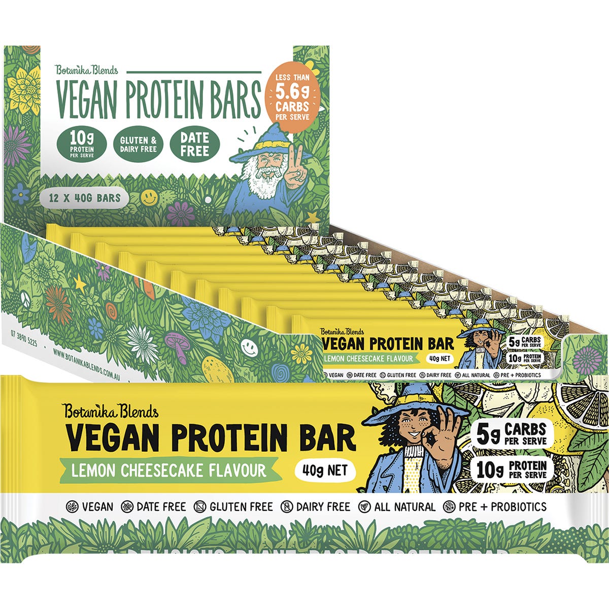 Botanika Blends Vegan Protein Bars Lemon Cheesecake 40g - Dr Earth - Snack Bars, Nutrition
