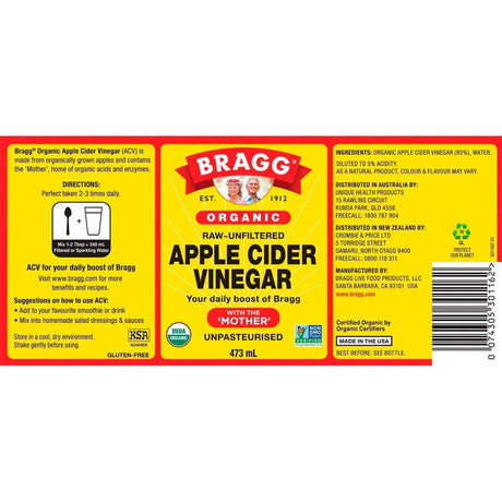 Bragg Apple Cider Vinegar Unfiltered with The Mother 473ml - Dr Earth - Vinegar