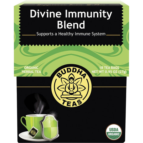 Buddha Teas Organic Herbal Tea Bags Divine Immunity Blend 18pk - Dr Earth - Drinks, Immune Support