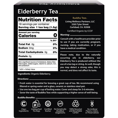 Buddha Teas Organic Herbal Tea Bags Elderberry Tea 18pk - Dr Earth - Drinks