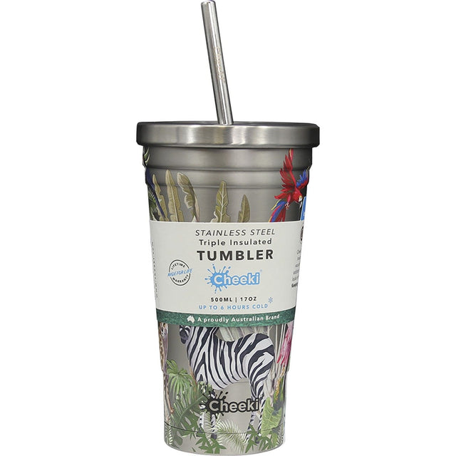 Cheeki Insulated Tumbler 3D Jungle with S/Steel Straw 500ml - Dr Earth - Cups & Tumblers