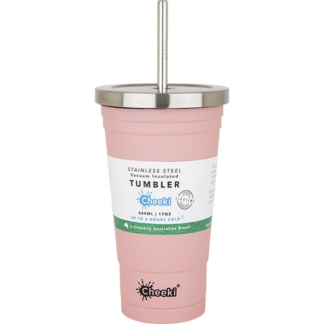 Cheeki Insulated Tumbler Pink with S/Steel Straw 500ml - Dr Earth - Cups & Tumblers
