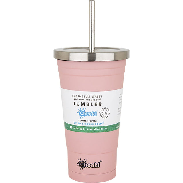 Cheeki Insulated Tumbler Pink with S/Steel Straw 500ml - Dr Earth - Cups & Tumblers