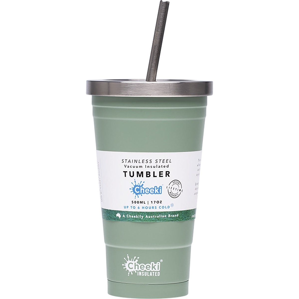 Cheeki Insulated Tumbler Pistachio with S/Steel Straw 500ml - Dr Earth - Cups & Tumblers
