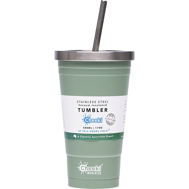 Cheeki Insulated Tumbler Pistachio with S/Steel Straw 500ml - Dr Earth - Cups & Tumblers