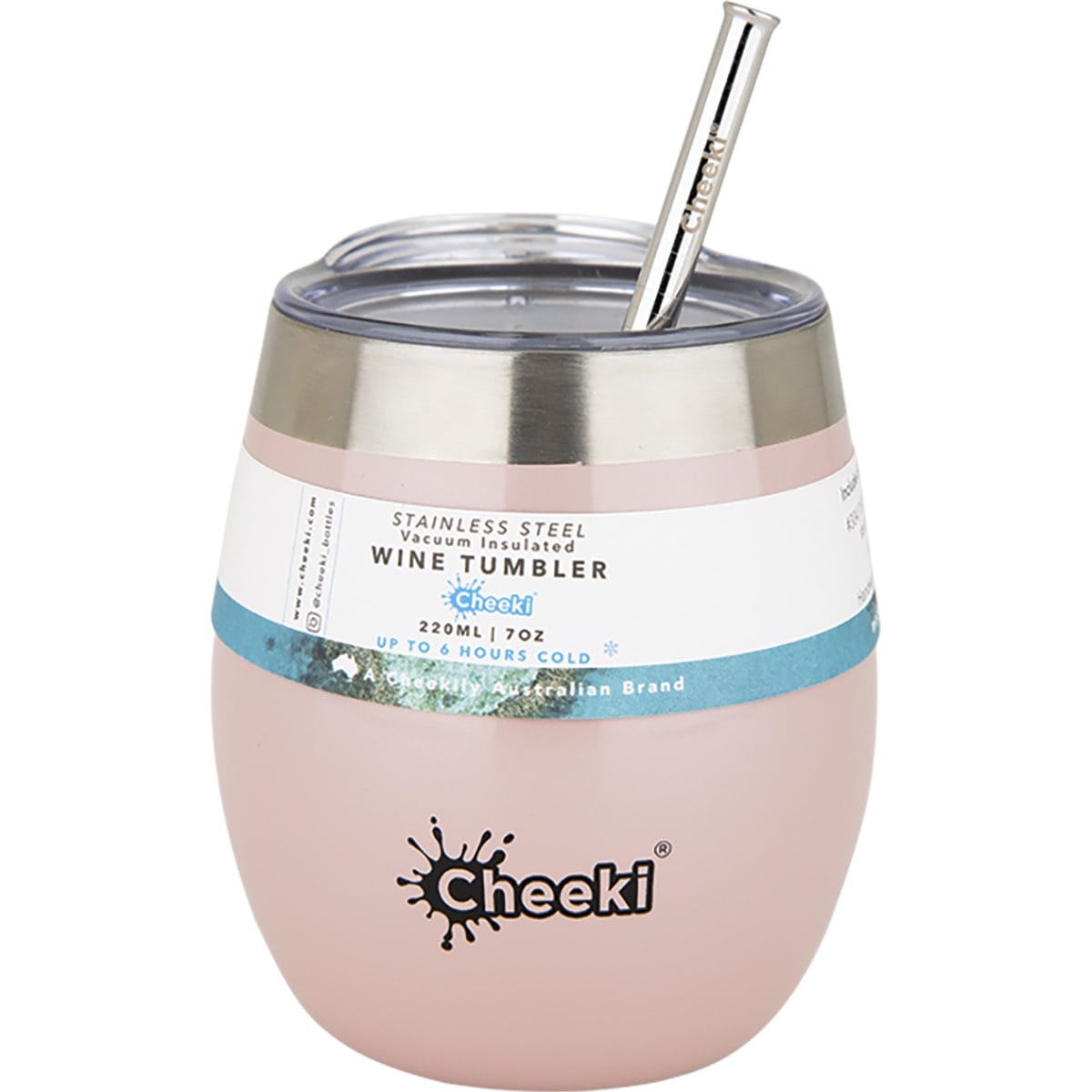 Cheeki Insulated Wine Tumbler Pink with S/Steel Straw 220ml - Dr Earth - Cups & Tumblers