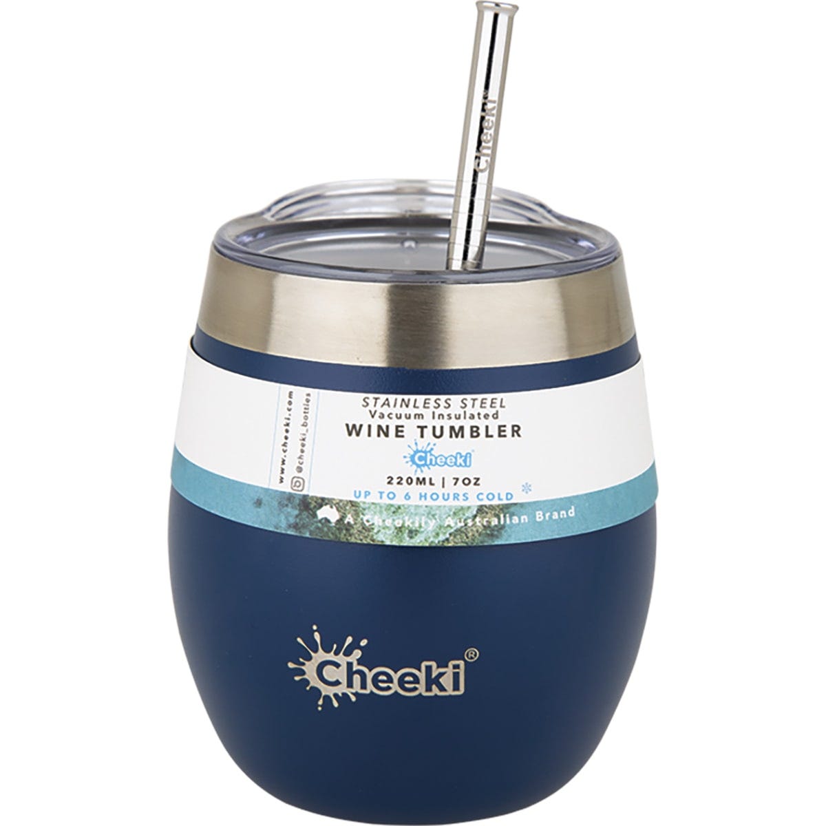 Cheeki Insulated Wine Tumbler Sapphire with S/Steel Straw 220ml - Dr Earth - Cups & Tumblers