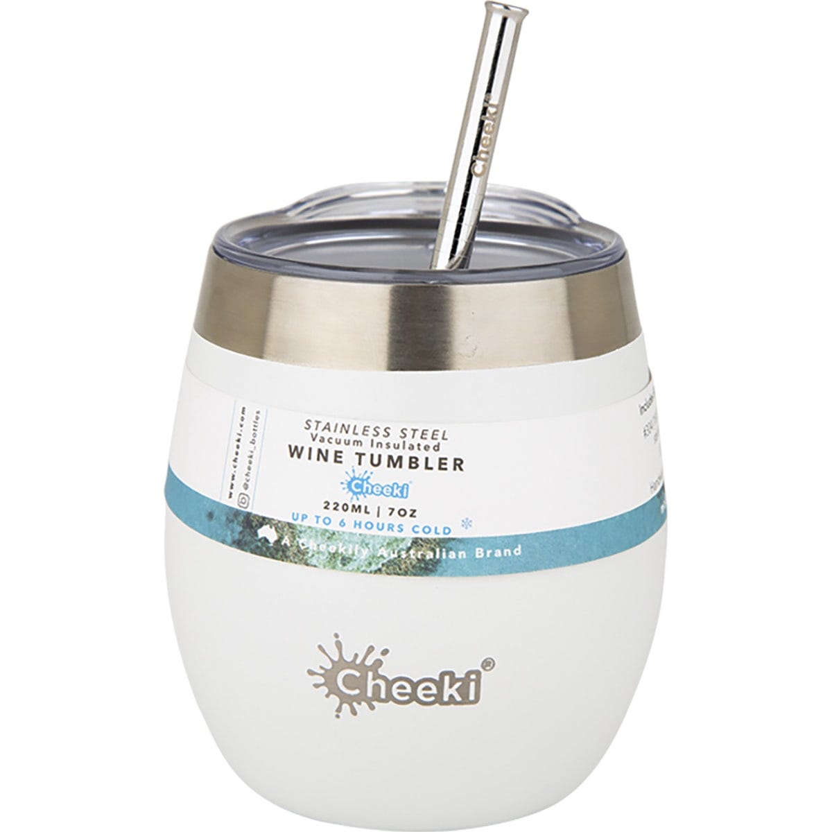 Cheeki Insulated Wine Tumbler Spirit White with S/Steel Straw 220ml - Dr Earth - Cups & Tumblers