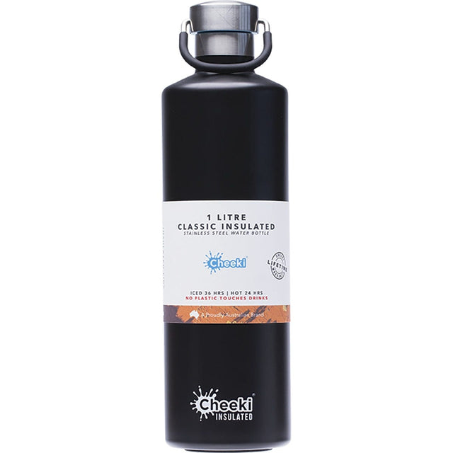 Cheeki Stainless Steel Bottle Insulated Black 1L - Dr Earth - Water Bottles