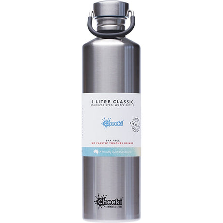 Cheeki Stainless Steel Bottle Silver 1L - Dr Earth - Water Bottles