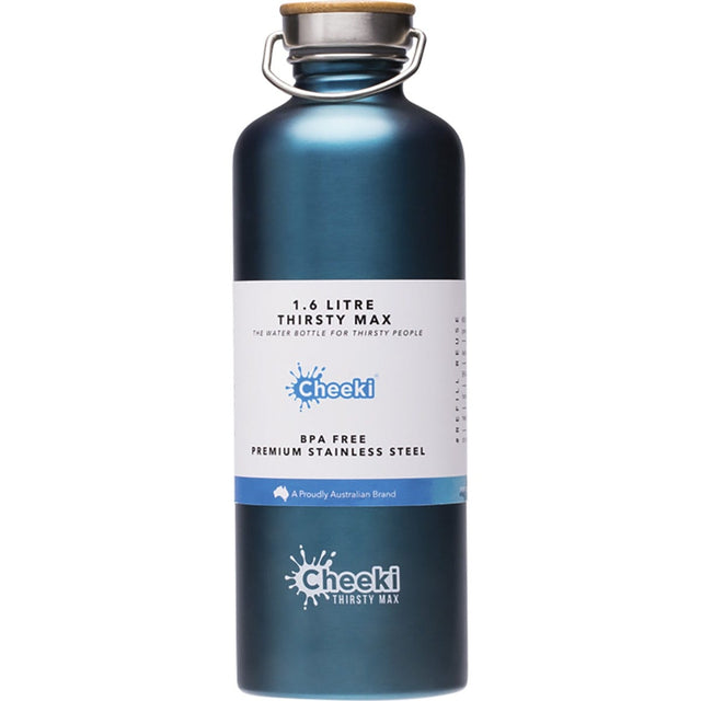 Cheeki Stainless Steel Bottle Teal 'Thirsty Max' 1.6L - Dr Earth - Water Bottles