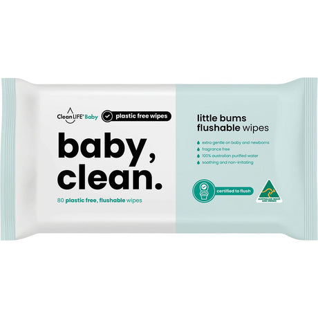 CleanLIFE Flushable Plastic Free Wipes Baby Clean 80pk - Dr Earth - Home, Baby & Kids, Feminine Care, Makeup, Body & Beauty