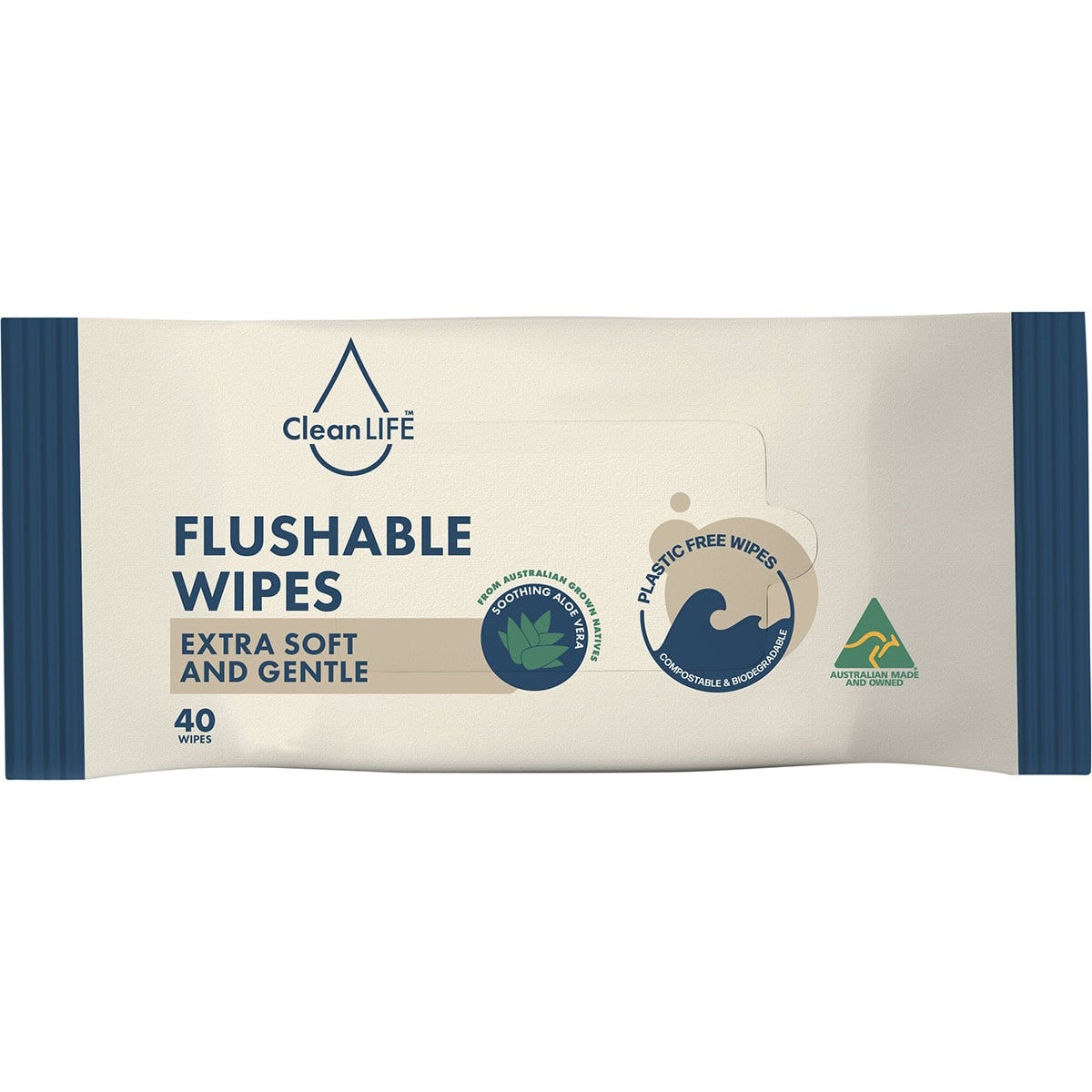 CleanLIFE Flushable Plastic Free Wipes Extra Soft and Gentle 40pk - Dr Earth - Skincare