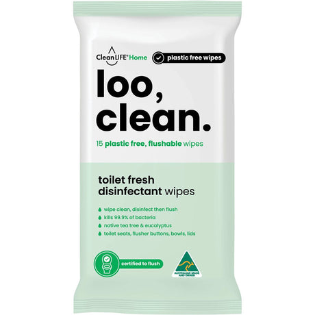 CleanLIFE Flushable Plastic Free Wipes Loo Clean 15pk - Dr Earth - Home, Baby & Kids, Feminine Care, Makeup, Body & Beauty